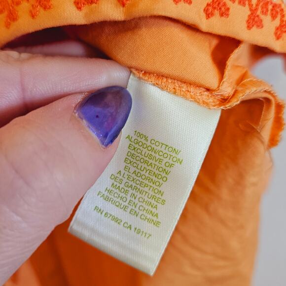 Sigrid Olsen Orange Embroidered Button Front Top Blouse Petite - Picture 8 of 9